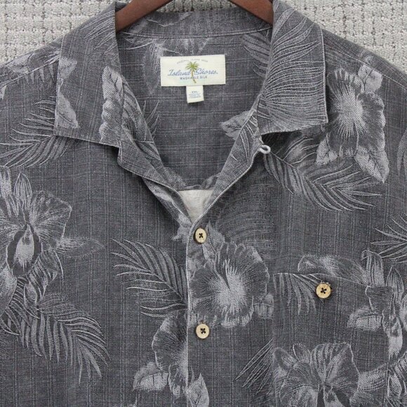 Vintage Island Shores Hawaiian Silk Shirt Mens 2XL Gray Floral Print Button Down - Picture 5 of 9